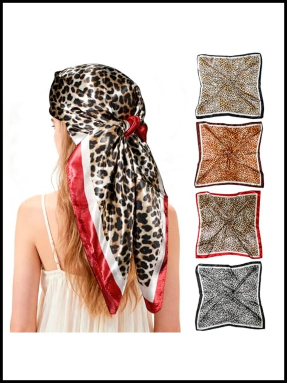 4 Pack Satin Head Scarves for Women Large Square Hair Wraps Silk Bandana